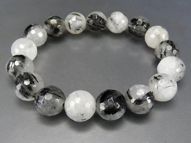 レア品大玉ブラックルチルクォーツ約12mm玉128面カットブレスレット < 男性アクセサリー/時計  レア品大玉ブラックルチルクォーツ約12mm玉128面カットブレスレット  < 男性アクセサリー/時計の