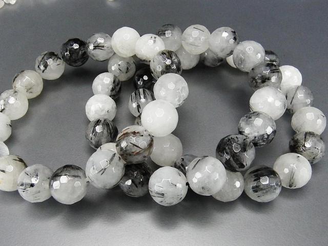 レア品大玉ブラックルチルクォーツ約12mm玉128面カットブレスレット < 男性アクセサリー/時計  レア品大玉ブラックルチルクォーツ約12mm玉128面カットブレスレット < 男性アクセサリー/時計の