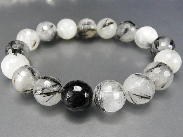 レア品大玉ブラックルチルクォーツ約12mm玉128面カットブレスレット < 男性アクセサリー/時計  レア品大玉ブラックルチルクォーツ約12mm玉128面カットブレスレット < 男性アクセサリー/時計の