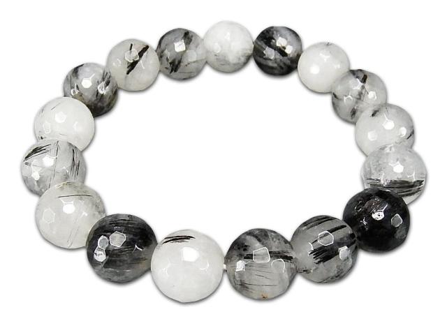 レア品大玉ブラックルチルクォーツ約12mm玉128面カットブレスレット < 男性アクセサリー/時計  レア品大玉ブラックルチルクォーツ約12mm玉128面カットブレスレット < 男性アクセサリー/時計の