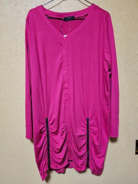 送料無料/大きいサイズ/5L/ピンクVネック/ファスナーデザイン/長袖チュニック/新品タグ付き < 女性ファッション 送料無料/大きいサイズ/5L/ピンクVネック/ファスナーデザイン/長袖チュニック/新品タグ付き < 女性ファッションの
