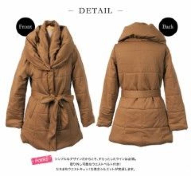 暖かい♪美形ライン フロント2重デザイン ベルト付 ボリューム襟 中綿コート 千鳥 < 女性ファッション 暖かい♪美形ライン フロント2重デザイン ベルト付 ボリューム襟 中綿コート 千鳥 < 女性ファッションの