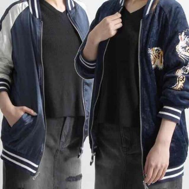 WEGO・トラ刺繍リバーシブルベロアスカジャン。ネイビー < ブランド WEGO・トラ刺繍リバーシブルベロアスカジャン。ネイビー < ブランドの