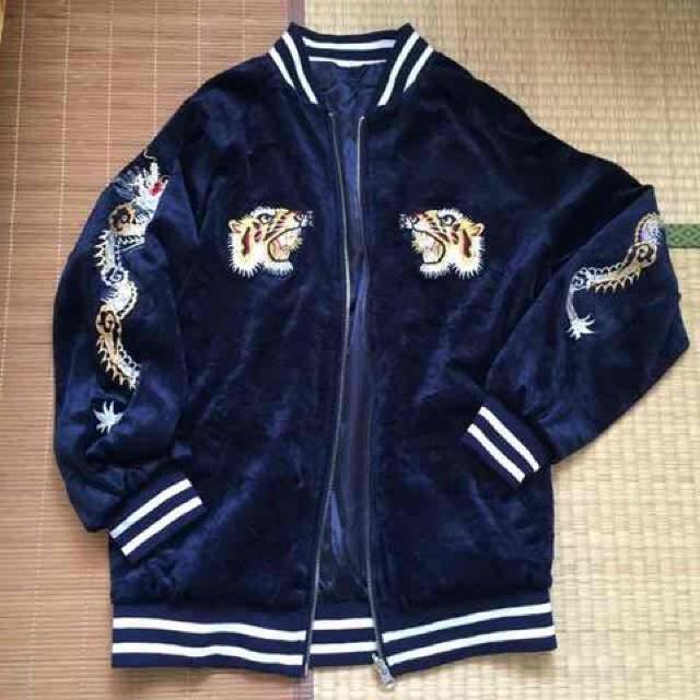WEGO・トラ刺繍リバーシブルベロアスカジャン。ネイビー < ブランド WEGO・トラ刺繍リバーシブルベロアスカジャン。ネイビー < ブランドの