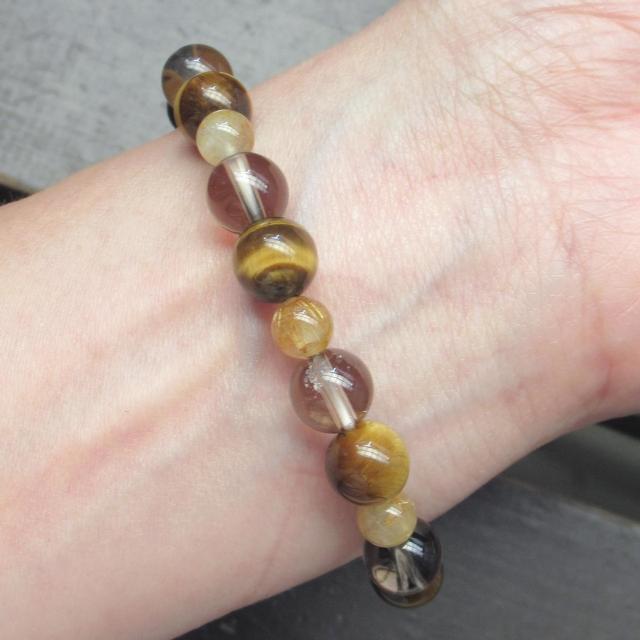 タイガーアイxスモーキークォーツxルチルクォーツブレスレット 天然石 パワーストーン < 女性アクセサリー/時計 タイガーアイxスモーキークォーツxルチルクォーツブレスレット 天然石 パワーストーン < 女性アクセサリー/時計の