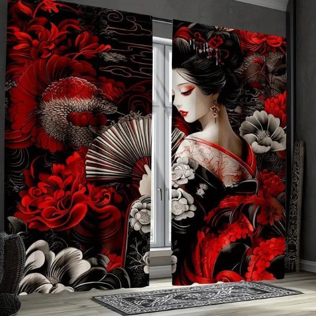 �����X���i1190�~��2���Z�b�g ���{�̒����ƌ|�ҕ��̎Ռ��J�[�e���@���f�U�C���A�Q���ƃ��r���O���[���p 55cm�~150���� 