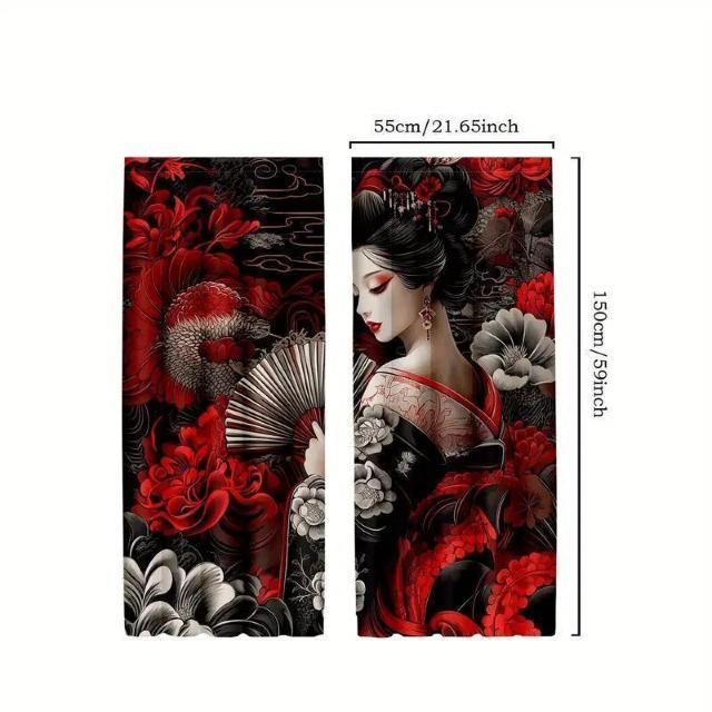 �����X���i1190�~��2���Z�b�g ���{�̒����ƌ|�ҕ��̎Ռ��J�[�e���@���f�U�C���A�Q���ƃ��r���O���[���p 55cm�~150����