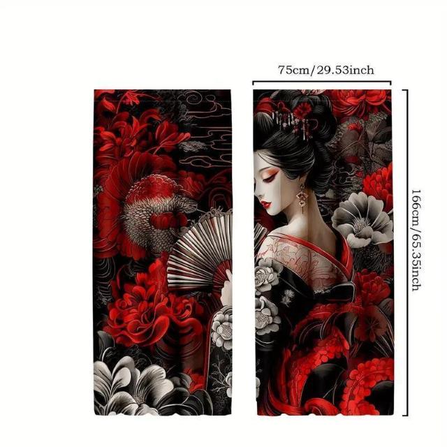 �����X���i1190�~��2���Z�b�g ���{�̒����ƌ|�ҕ��̎Ռ��J�[�e���@���f�U�C���A�Q���ƃ��r���O���[���p 55cm�~150����