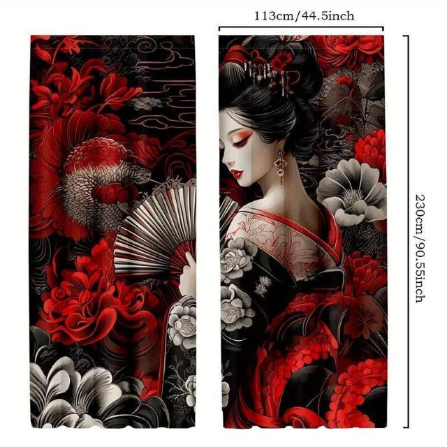 �����X���i1190�~��2���Z�b�g ���{�̒����ƌ|�ҕ��̎Ռ��J�[�e���@���f�U�C���A�Q���ƃ��r���O���[���p 55cm�~150����