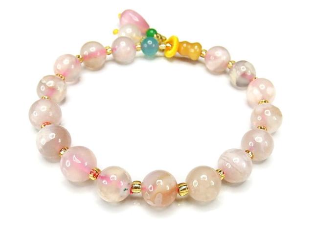 AA+桜アゲート約9ミリ弱玉オシャレ天然石ブレスレット < 女性アクセサリー/時計  AA+桜アゲート約9ミリ弱玉オシャレ天然石ブレスレット  < 女性アクセサリー/時計の