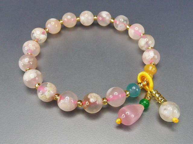 AA+桜アゲート約9ミリ弱玉オシャレ天然石ブレスレット < 女性アクセサリー/時計  AA+桜アゲート約9ミリ弱玉オシャレ天然石ブレスレット < 女性アクセサリー/時計の