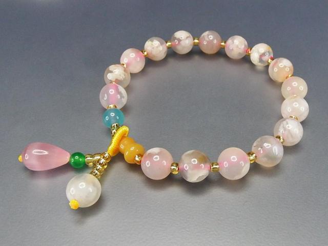 AA+桜アゲート約9ミリ弱玉オシャレ天然石ブレスレット < 女性アクセサリー/時計  AA+桜アゲート約9ミリ弱玉オシャレ天然石ブレスレット < 女性アクセサリー/時計の