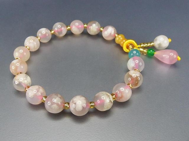 AA+桜アゲート約9ミリ弱玉オシャレ天然石ブレスレット < 女性アクセサリー/時計  AA+桜アゲート約9ミリ弱玉オシャレ天然石ブレスレット < 女性アクセサリー/時計の
