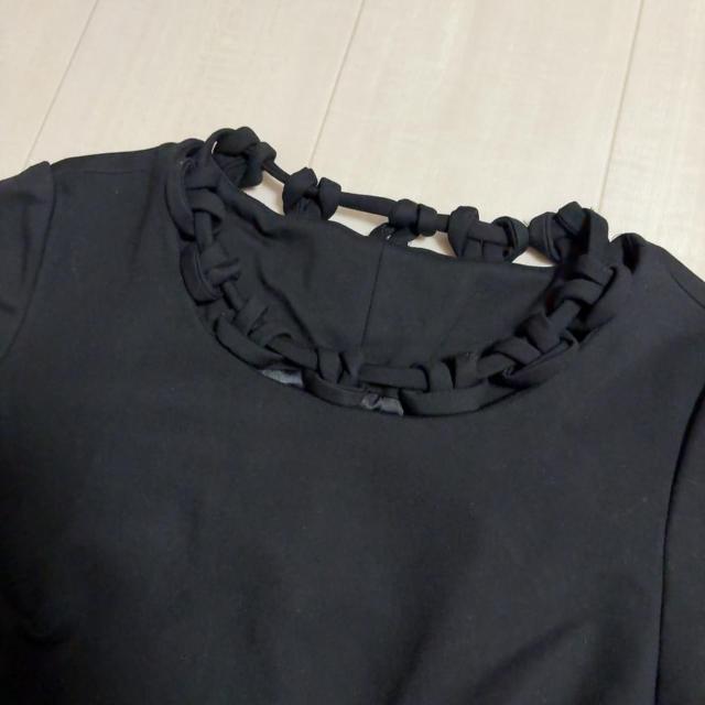 ◆シンプルワンピース◆襟元編み込みデザイン★ブラック*フォーマル◎しっかり生地♪美品 < 女性ファッション  ◆シンプルワンピース◆襟元編み込みデザイン★ブラック*フォーマル◎しっかり生地♪美品 < 女性ファッションの