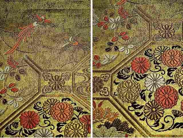 上品な袋帯 中古 美品 こげ茶に金箔 花鳥柄 T294 < 女性ファッション  上品な袋帯 中古 美品 こげ茶に金箔 花鳥柄 T294 < 女性ファッションの