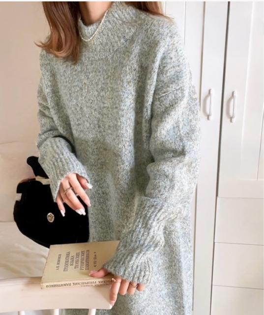 ミックス糸でふんわりキュート。ミドル丈ニットワンピース < 女性ファッション  ミックス糸でふんわりキュート。ミドル丈ニットワンピース < 女性ファッションの