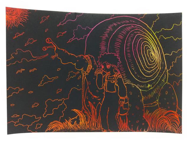 オリジナルイラスト 手描きイラスト デカタツムリ スクラッチアート ハンドメイド 自作 インテリア モノクロ カラフル 原画 絵 < アニメ/コミック/キャラクター  オリジナルイラスト 手描きイラスト デカタツムリ スクラッチアート ハンドメイド 自作 インテリア モノクロ カラフル 原画 絵  < アニメ/コミック/キャラクターの