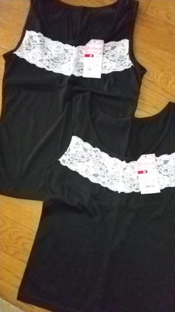 Mサイズ2枚組ソフトな肌触り!黒×胸元レース!エレガント!インナータンクトップ!新品! < 女性ファッション  Mサイズ2枚組ソフトな肌触り!黒×胸元レース!エレガント!インナータンクトップ!新品!  < 女性ファッションの