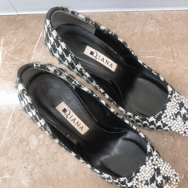 ◆DIANA/ダイアナ◆千鳥柄×ラインストーンビジューツイード生地パンプス★23.5cm*高見え♪ < ブランド ◆DIANA/ダイアナ◆千鳥柄×ラインストーンビジューツイード生地パンプス★23.5cm*高見え♪ < ブランドの
