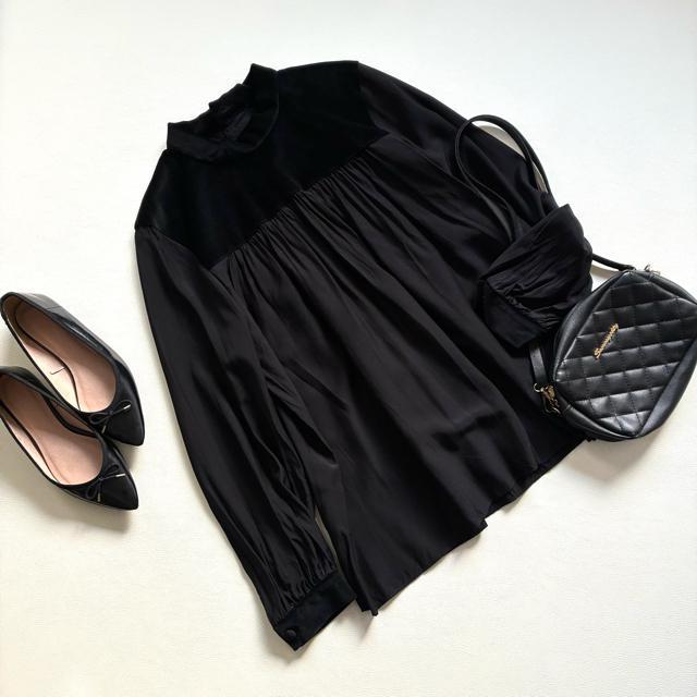 ◆美品◆トゥモローランド◆ベルベットコンビ長袖ブラウス◆黒ブラック◆S◆シルク混 < 女性ファッション ◆美品◆トゥモローランド◆ベルベットコンビ長袖ブラウス◆黒ブラック◆S◆シルク混 < 女性ファッションの