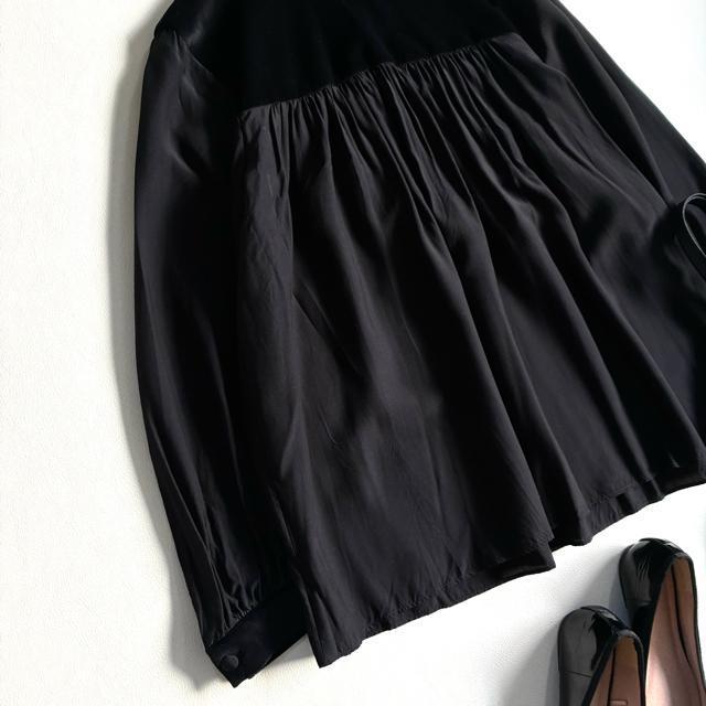 ◆美品◆トゥモローランド◆ベルベットコンビ長袖ブラウス◆黒ブラック◆S◆シルク混 < 女性ファッション ◆美品◆トゥモローランド◆ベルベットコンビ長袖ブラウス◆黒ブラック◆S◆シルク混 < 女性ファッションの