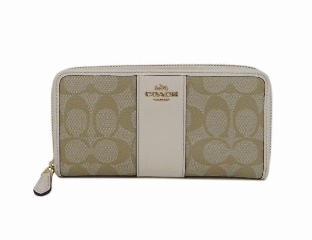 コーチ シグネチャー ストライプ PVC ラウンドファスナー長財布 カーキ×ホワイト 送料無料 < ブランド コーチ シグネチャー ストライプ PVC ラウンドファスナー長財布 カーキ×ホワイト 送料無料 < ブランドの