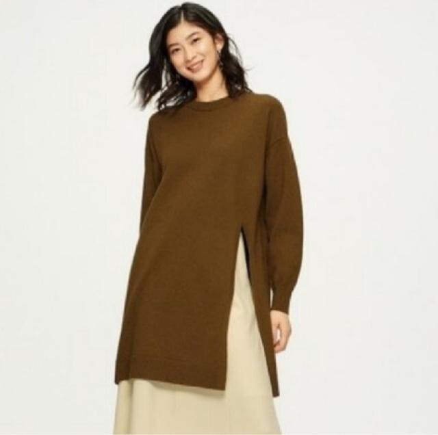 GU ジーユー ニットロングチュニック ニットワンピース ブラウン 茶 L < ブランド  GU ジーユー ニットロングチュニック ニットワンピース ブラウン 茶 L  < ブランドの