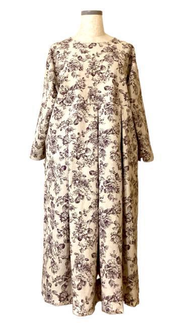 ハンドメイド 切り替えタックop アンティークローズ線画 生成りベージュ&ブラウン cotton&リネン < 女性ファッション ハンドメイド 切り替えタックop アンティークローズ線画 生成りベージュ&ブラウン cotton&リネン < 女性ファッションの