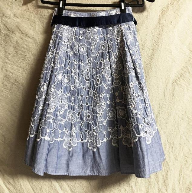 新品 レッセパッセLAISSE PASSE フラワー 花柄 刺繍 スカート サテンリボンベルト 水色 S < ブランド 新品 レッセパッセLAISSE PASSE フラワー 花柄 刺繍 スカート サテンリボンベルト 水色 S < ブランドの