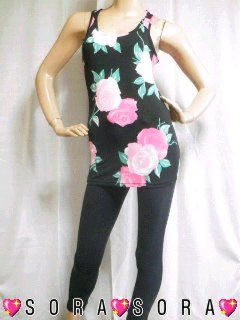 フルコーデ♪花柄タンクチュニック&美脚スキニーパンツ 2点セット ピンク < 女性ファッション  フルコーデ♪花柄タンクチュニック&美脚スキニーパンツ 2点セット ピンク < 女性ファッションの