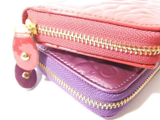 《New》ゴージャス・エナメル★薔薇/カメリア柄*オールラウンド長財布<パープル> < 女性ファッション  《New》ゴージャス・エナメル★薔薇/カメリア柄*オールラウンド長財布<パープル> < 女性ファッションの