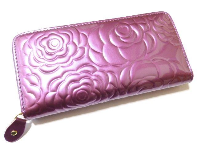 《New》ゴージャス・エナメル★薔薇/カメリア柄*オールラウンド長財布<パープル> < 女性ファッション  《New》ゴージャス・エナメル★薔薇/カメリア柄*オールラウンド長財布<パープル> < 女性ファッションの