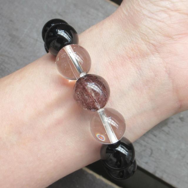 14ミリ玉 ブロンズルチルクォーツxオニキスx水晶ブレスレット 天然石 パワーストーン < 男性アクセサリー/時計 14ミリ玉 ブロンズルチルクォーツxオニキスx水晶ブレスレット 天然石 パワーストーン < 男性アクセサリー/時計の