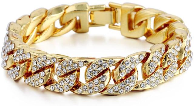 金メッキ ブレスレットステンレス 4面カット喜平 ラインストーン新品 1!。 < 男性アクセサリー/時計  金メッキ ブレスレットステンレス 4面カット喜平 ラインストーン新品 1!。 < 男性アクセサリー/時計の