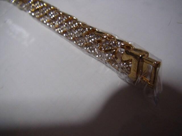 金メッキ ブレスレットステンレス 4面カット喜平 ラインストーン新品 1!。 < 男性アクセサリー/時計  金メッキ ブレスレットステンレス 4面カット喜平 ラインストーン新品 1!。 < 男性アクセサリー/時計の