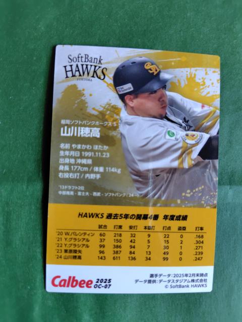 Calbee カード 2025 福岡ソフトバンクホークス5 山川穂高 < ホビー Calbee カード 2025 福岡ソフトバンクホークス5 山川穂高 < ホビーの