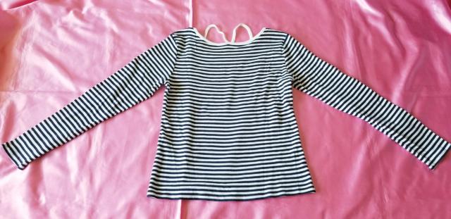 爽やかセクシー紺色ネイビー白ホワイト細ボーダー綿長袖Tシャツ < 女性ファッション  爽やかセクシー紺色ネイビー白ホワイト細ボーダー綿長袖Tシャツ < 女性ファッションの