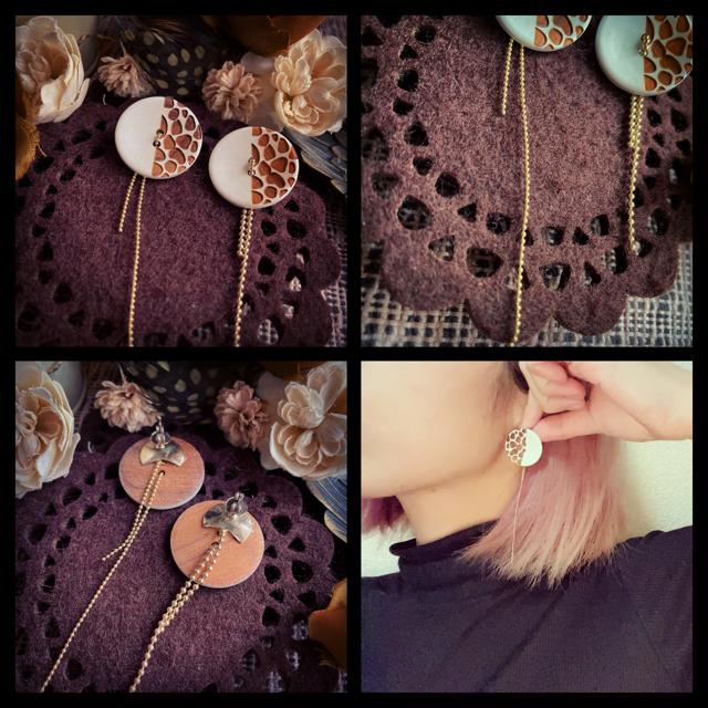 フランス素材HM★風を感じる♪ジラフ柄 ウッドボタン 木製ボタン アシメピアス < 女性アクセサリー/時計  フランス素材HM★風を感じる♪ジラフ柄 ウッドボタン 木製ボタン アシメピアス < 女性アクセサリー/時計の