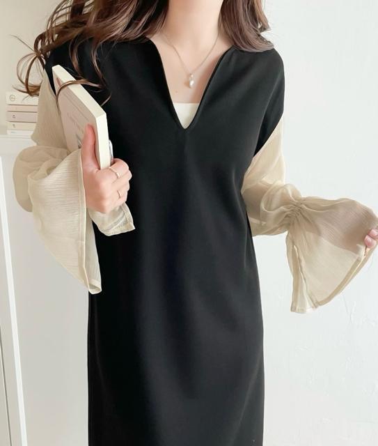 新品☆mily bilet(ミウィビレット)シアー袖ドッキングロングワンピース☆ < 女性ファッション 新品☆mily bilet(ミウィビレット)シアー袖ドッキングロングワンピース☆ < 女性ファッションの