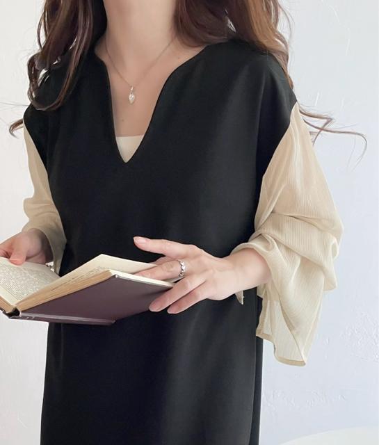 新品☆mily bilet(ミウィビレット)シアー袖ドッキングロングワンピース☆ < 女性ファッション 新品☆mily bilet(ミウィビレット)シアー袖ドッキングロングワンピース☆ < 女性ファッションの