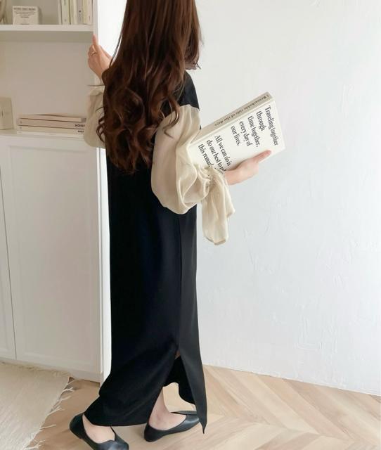 新品☆mily bilet(ミウィビレット)シアー袖ドッキングロングワンピース☆ < 女性ファッション 新品☆mily bilet(ミウィビレット)シアー袖ドッキングロングワンピース☆ < 女性ファッションの