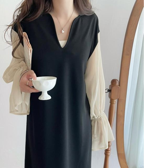 新品☆mily bilet(ミウィビレット)シアー袖ドッキングロングワンピース☆ < 女性ファッション 新品☆mily bilet(ミウィビレット)シアー袖ドッキングロングワンピース☆ < 女性ファッションの