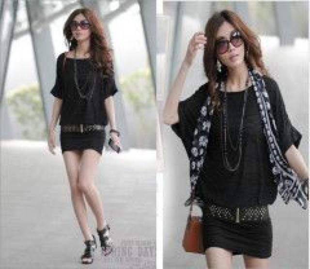 ゆるカジSexy着やせ効果抜群ウエストゴム入り美ライン♪オフショルドルマンTシャツ.チュニックワンピ ブラック < 女性ファッション  ゆるカジSexy着やせ効果抜群ウエストゴム入り美ライン♪オフショルドルマンTシャツ.チュニックワンピ ブラック  < 女性ファッションの