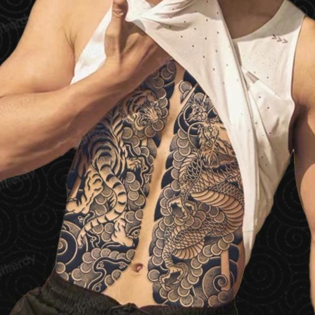 KS001 虎龍TATOOシール 本格派タトゥーシール 和柄 和彫り入れ墨シール 胸腹用入れ墨 簡単長持ち イベントや動画撮影に < 男性ファッション  KS001 虎龍TATOOシール 本格派タトゥーシール 和柄 和彫り入れ墨シール 胸腹用入れ墨 簡単長持ち イベントや動画撮影に < 男性ファッションの