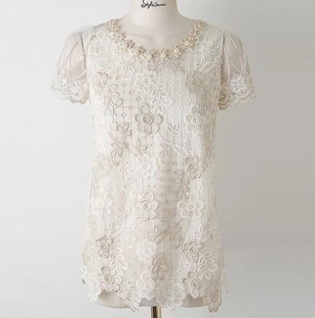 新品 Doresuwe 襟パール 花柄 総刺繍 レース 半袖 透け ブラウス M < 女性ファッション 新品 Doresuwe 襟パール 花柄 総刺繍 レース 半袖 透け ブラウス M < 女性ファッションの