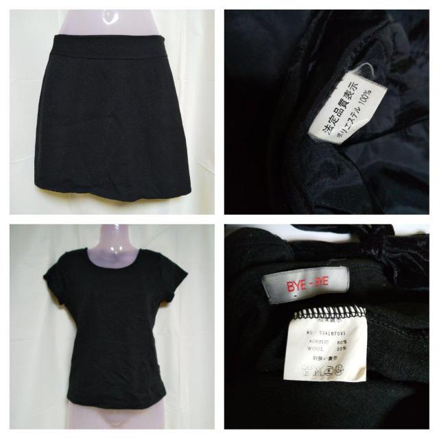 BYE-BYE後ろリボンウール半袖(黒)&台形スカート★中古品 BLACK < 女性ファッション  BYE-BYE後ろリボンウール半袖(黒)&台形スカート★中古品 BLACK < 女性ファッションの