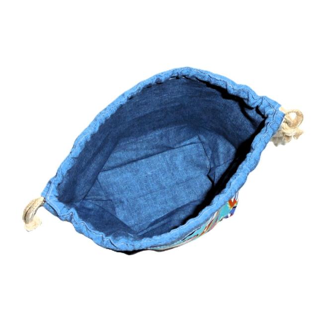 【底マチ幅が広い巾着】◆フレームに猫×ブルー地◆裏地あり巾着 < 女性ファッション 【底マチ幅が広い巾着】◆フレームに猫×ブルー地◆裏地あり巾着 < 女性ファッションの