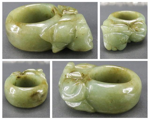 一点物ひすい本翡翠天然石指輪ヒキュウ手彫りサムリング約21号U0651Za < 男性アクセサリー/時計 一点物ひすい本翡翠天然石指輪ヒキュウ手彫りサムリング約21号U0651Za < 男性アクセサリー/時計の