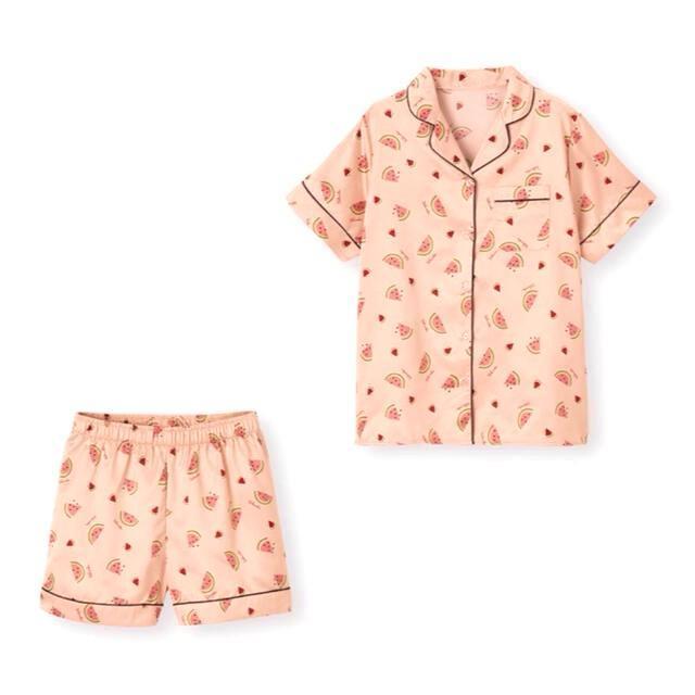GU Pink スイカ柄 半袖 サテン ルームウェア 部屋着 パジャマ ショート < 女性ファッション GU Pink スイカ柄 半袖 サテン ルームウェア 部屋着 パジャマ ショート < 女性ファッションの
