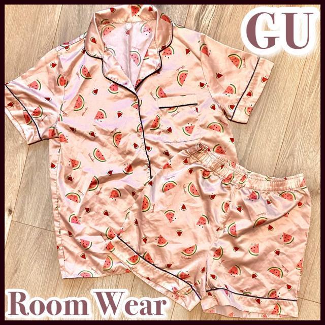 GU Pink スイカ柄 半袖 サテン ルームウェア 部屋着 パジャマ ショート < 女性ファッション GU Pink スイカ柄 半袖 サテン ルームウェア 部屋着 パジャマ ショート < 女性ファッションの